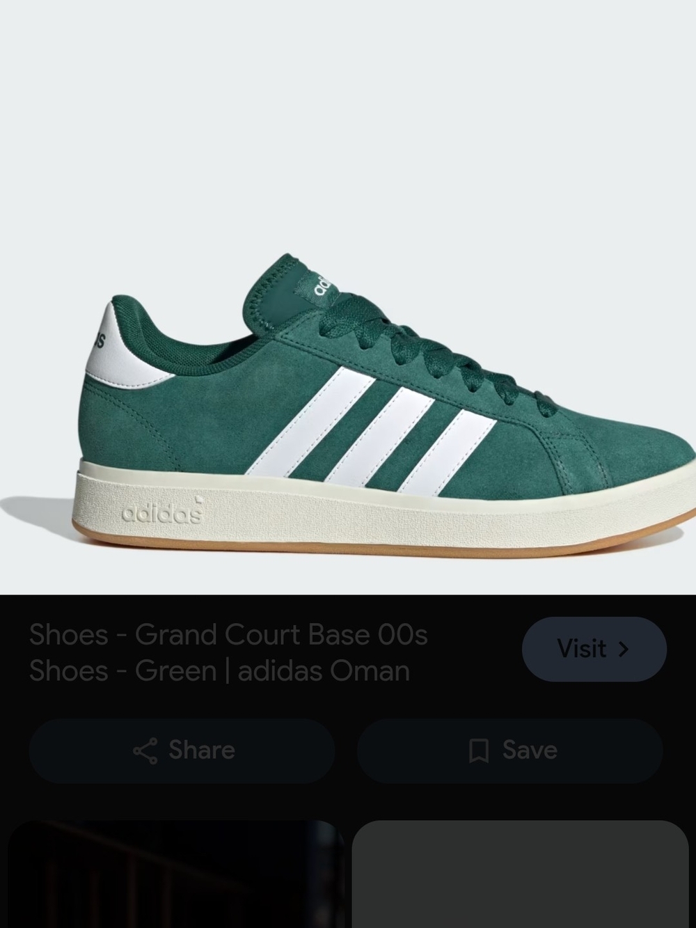 adidas Grand Court Low Green Suede Sneakers with White Stripes Sz 10 NWT